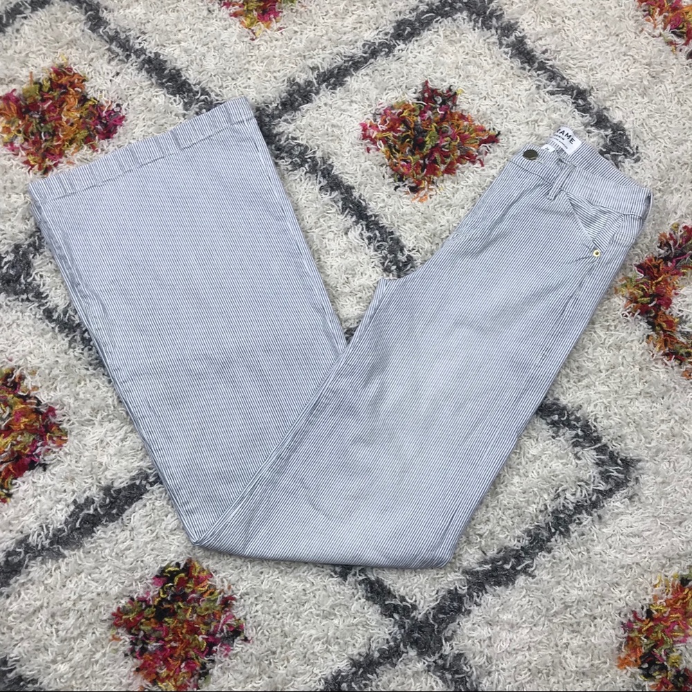 Frame Stripe Flare Le High Rise Blue White Jeans_8